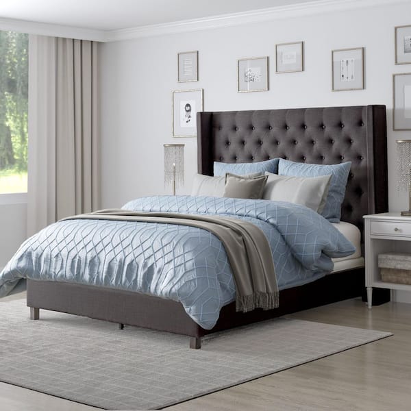 King grey upholstered deals bed