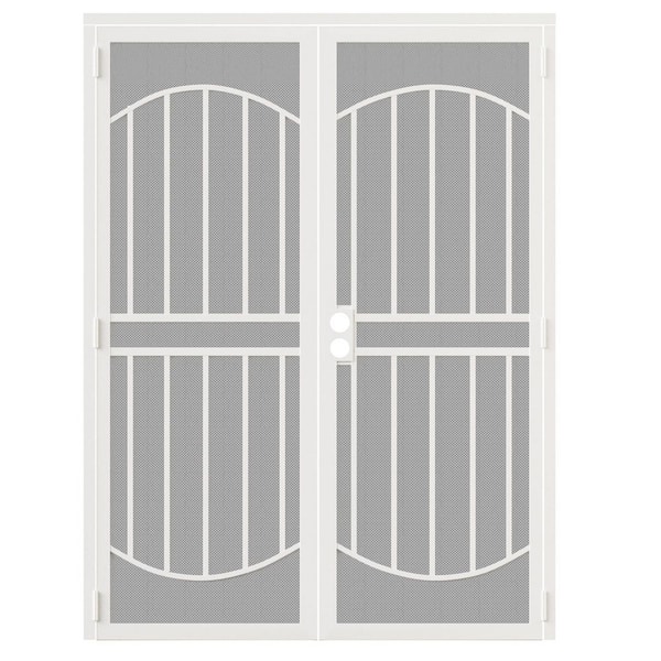 64 in. x 80 in. Universal/Reversible Hinging White Surface Mount Steel Security Door with Expanded Metal Screen