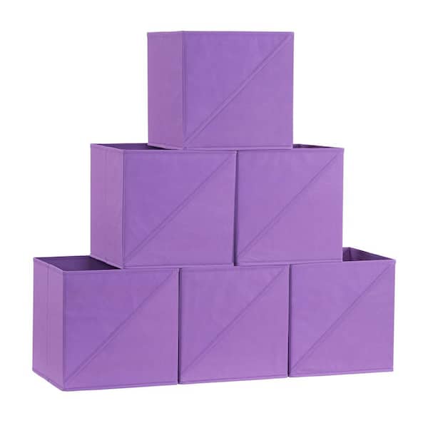 HOUSEHOLD ESSENTIALS 11 in. H x 11 in. W x 11 in. D Purple Fabric Cube Storage Bin 6-Pack
