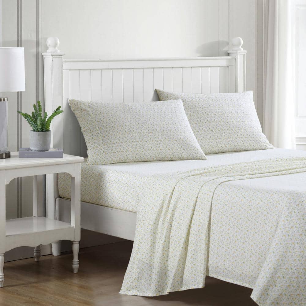 Twin White Cotton Percale Printed Sheet Set