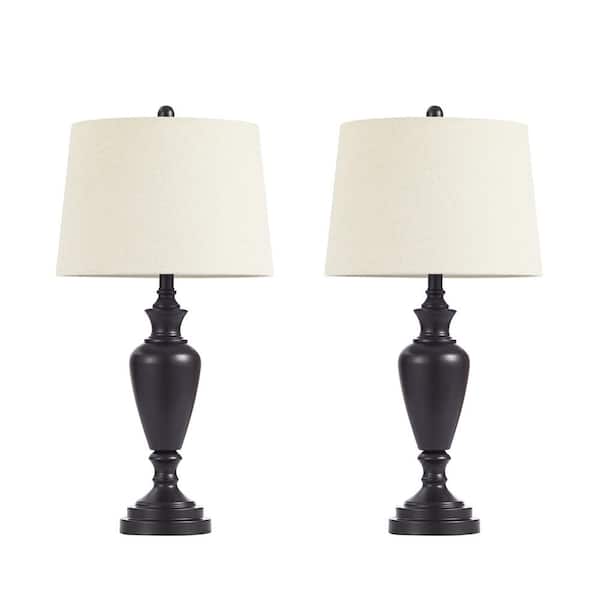 KAWOTI 28 in. Rhythm Espresso Table Lamp Set with Off White Shade (Set of 2)