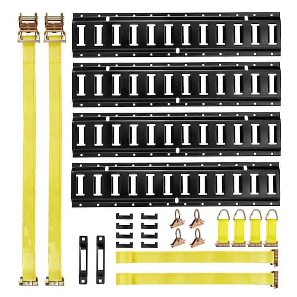 E-Track Tie-Down Rail Kit 4-Pack 2 ft. E Track Rails, 20-Pieces Includes 2 Ratchet Straps, 4 O-Rings, 4 Tie-Offs, D-Ring