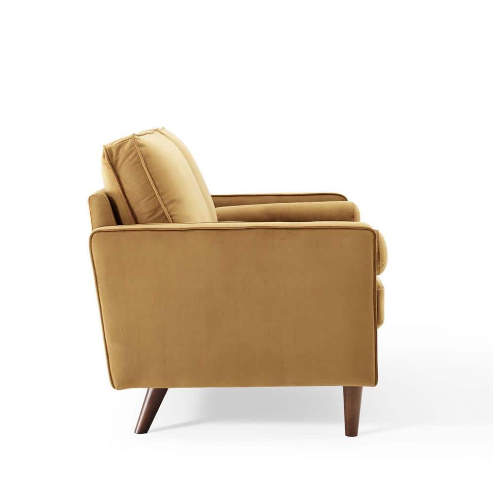 Cognac Faux Leather Tufted Loveseat with Removable Cushions and Wood Legs