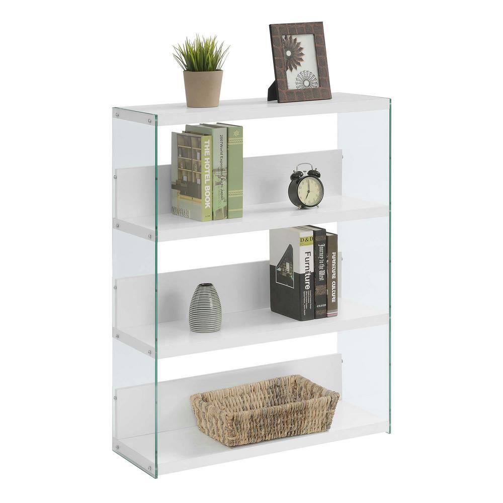 White Wood and Glass 4-Tier Wide Bookcase