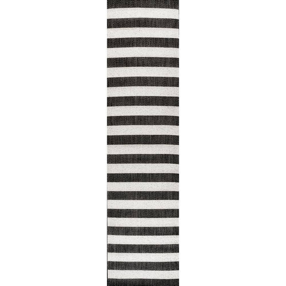 Modern Cottage Wide Stripe Black/Cream Indoor/Outdoor Rug - 2x8