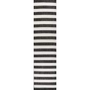 Negril Two-Tone Wide Stripe Black/Cream 2 ft. x 8 ft. Indoor/Outdoor Runner Rug