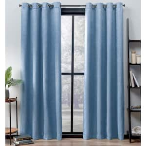 Oxford Slate Blue Solid Room Darkening 52 in. x 84 in. Grommet Top Curtain Panel (Set of 2)