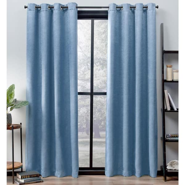 EXCLUSIVE HOME Oxford Slate Blue Solid Room Darkening 52 in. x 84 in. Grommet Top Curtain Panel (Set of 2)