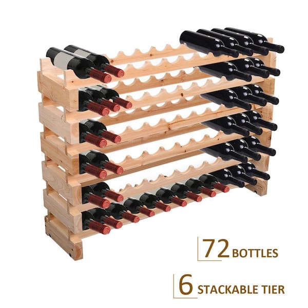 SEGAWE 72-Bottle Wood Wine Rack – 6 Tiers X 12, Freestanding Wine Cellar Display Shelves, Burlywood