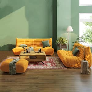 3-Piece Bean Bag Teddy Velvet Top Thick Seat Living Room Lazy Sofa in Yellow (2 Seater + 3 Seater + 4 Seater )