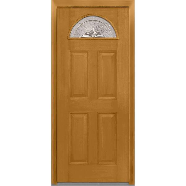 MMI Door 32 in. x 80 in. Heirloom Master Right-Hand 1/4-Lite Decorative 4-Panel Stained Fiberglass Mahogany Prehung Front Door