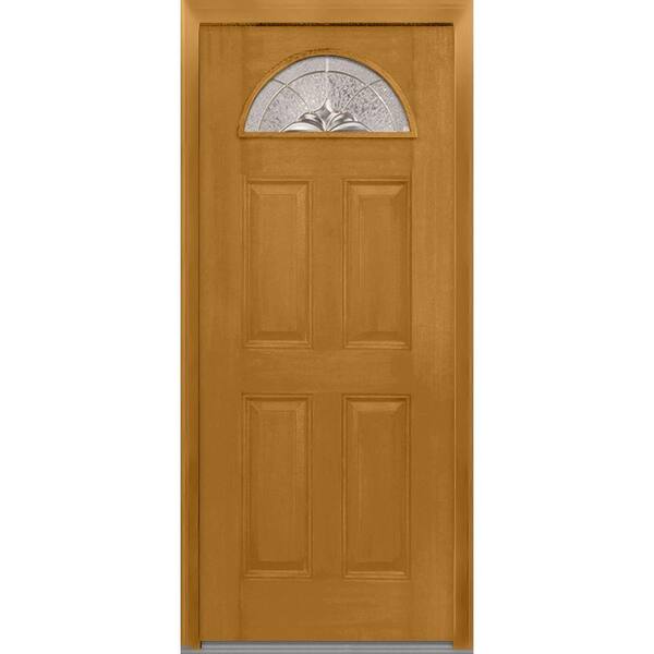 MMI Door 36 in. x 80 in. Heirloom Master Right-Hand 1/4-Lite Decorative 4-Panel Stained Fiberglass Mahogany Prehung Front Door