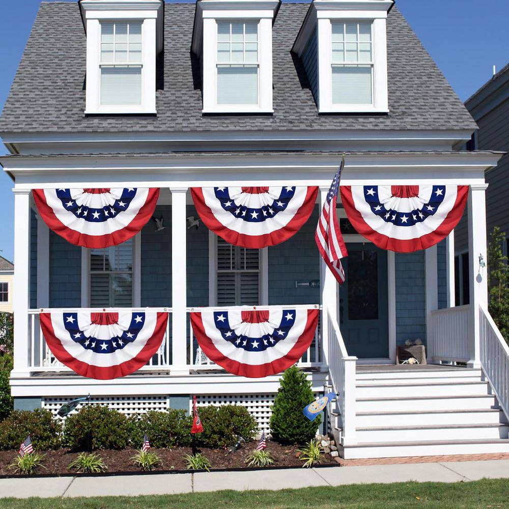 4 Pack 1.5x3Ft American Patriotic Polyester Pleated Fan Flags