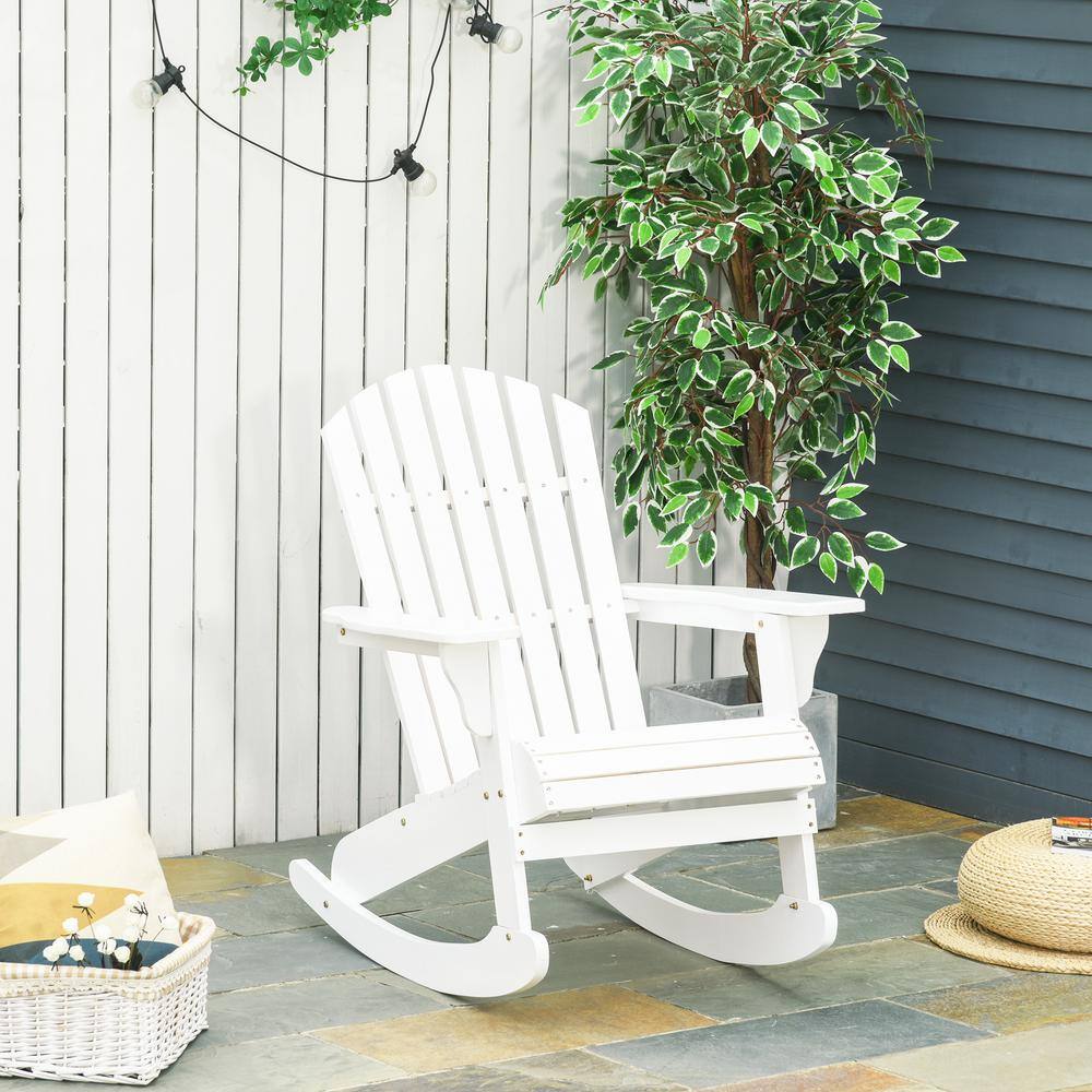 White Wooden Adirondack Rocking Chair with Arms for Outdoor