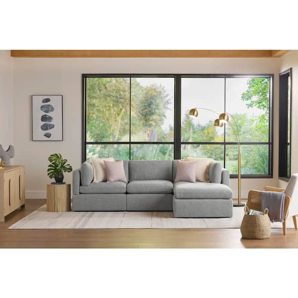 Thorton 105 in. Modular Track Arm Performance Fabric 4-Piece Sofa/Chaise in Grey