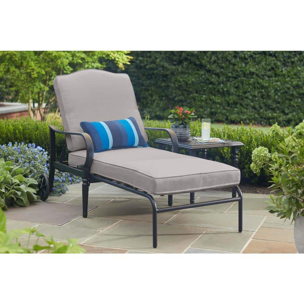 Hampton bay commercial grade aluminum dark taupe outdoor stack chaise lounge online with sunbrella elevation stone sling