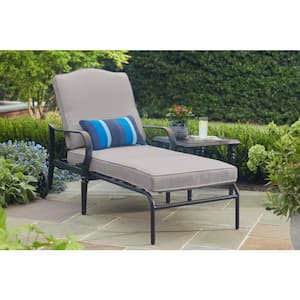 Laurel Oaks Black Steel Outdoor Patio Chaise Lounge with CushionGuard Stone Gray Cushions