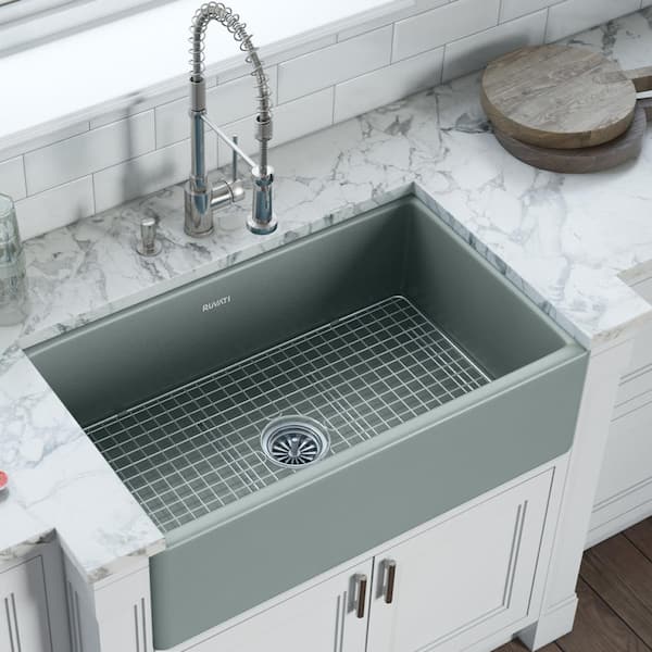 Fiamma 30 in. Apron-Front Reversible Farmhouse Single Bowl Horizon Gray Fireclay Kitchen Sink