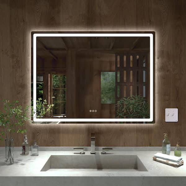 TMMU 48 in. W x 36 in. H Round Corner Rectangular Frameless Wall Mount LED Bathroom Vanity Mirror in Polished Crystal
