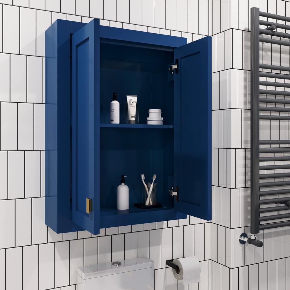 Madison 33" Blue Solid Hardwood Medicine Cabinet with Chrome Hardware
