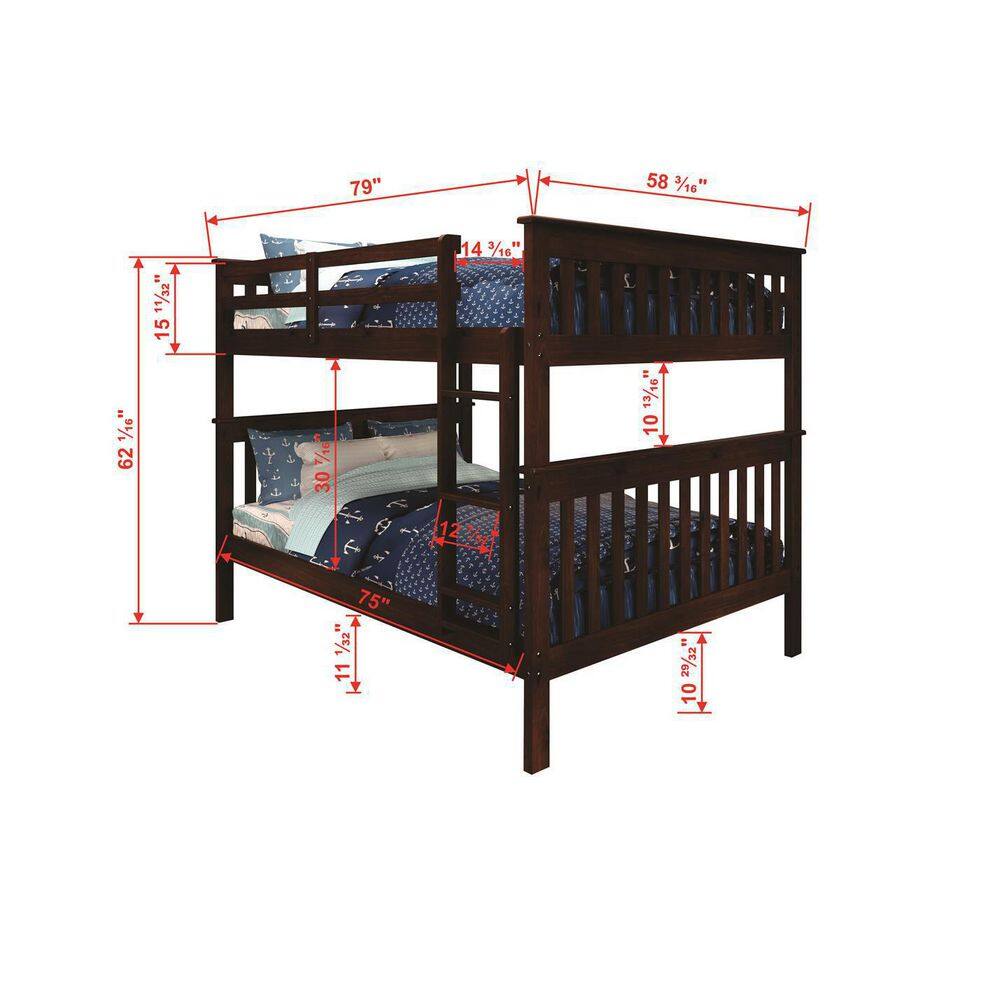 Donco Kids Brown Dark Cappuccino Full Over Full Mission Bunk Bed with Dual Under Bed Drawers - 3