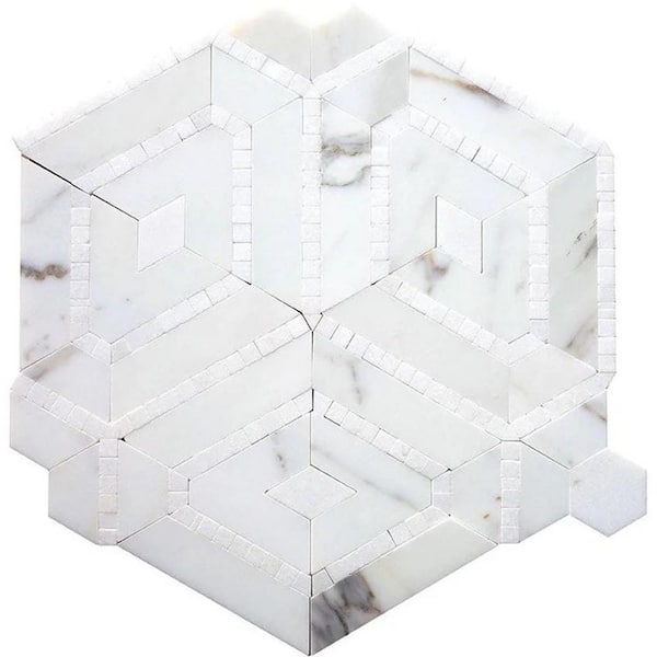 Serena 9 in. x 10 in. Polished White Gray Calacatta Gold Thassos Tumbling cube Mosaic Wall Tile (3.28 sq ft/case)-5 Pack