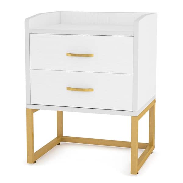 Tribesigns Night 2-Drawers Nightstand White Wood Nightstands for Bedroom 15.74 in. D x 19.68 in. W x 25.98 in. H