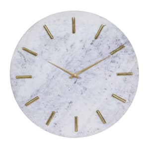 20 in. x 2 in. White Marble Wall Clock with Gold Accents