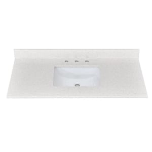 48 in. W x 22 in. D Quartz Stone White Rectangular Single Sink Bathroom Vanity Top with Center Sink Backsplash