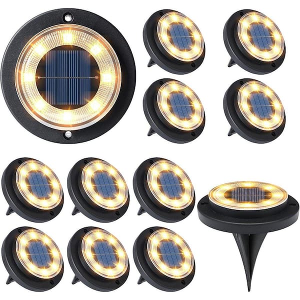 Solar Powered Lights Disk Light Waterproof Landscape Light(Warm White, 12 Pack)