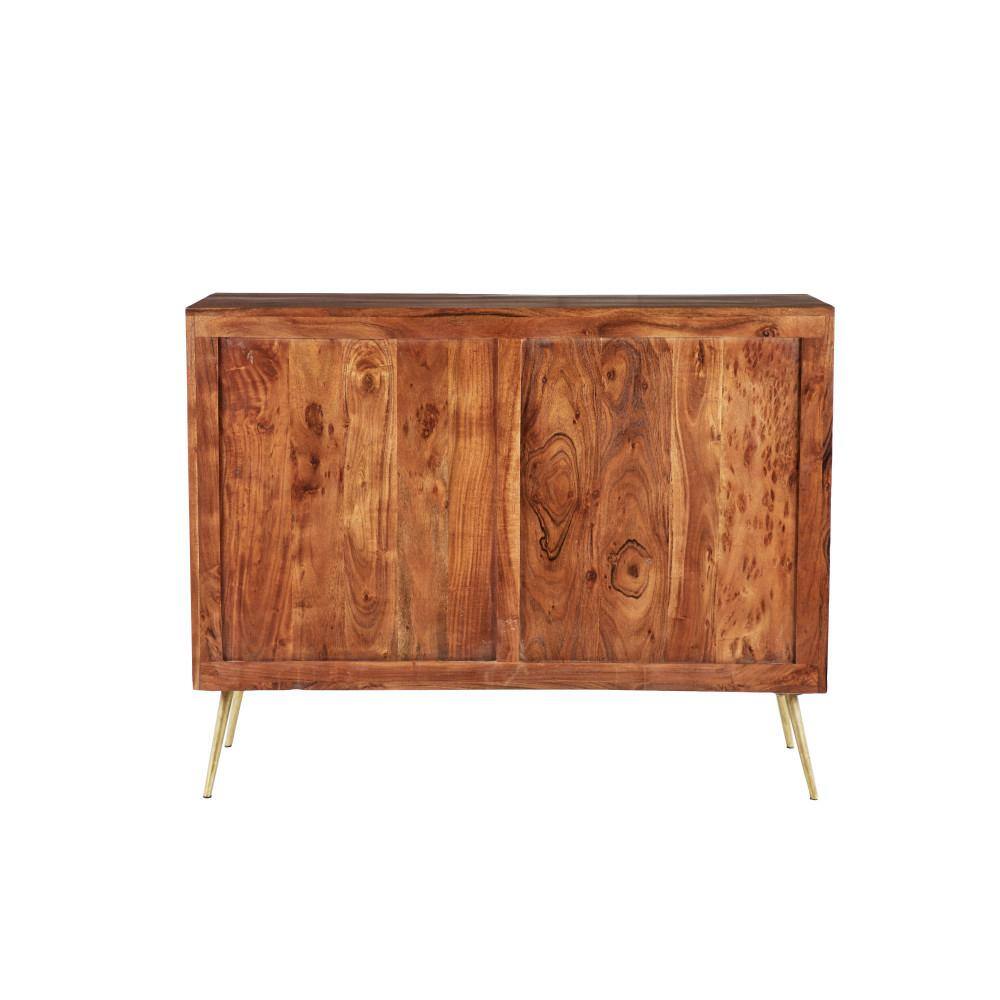 Brown and Gold Metal Wood Buffet with 3 Drawers and 2 Doors