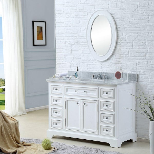 Marble Vanity Top In Carrara White, 48 In White Single Sink Bathroom Vanity With Natural Carrara Marble Top