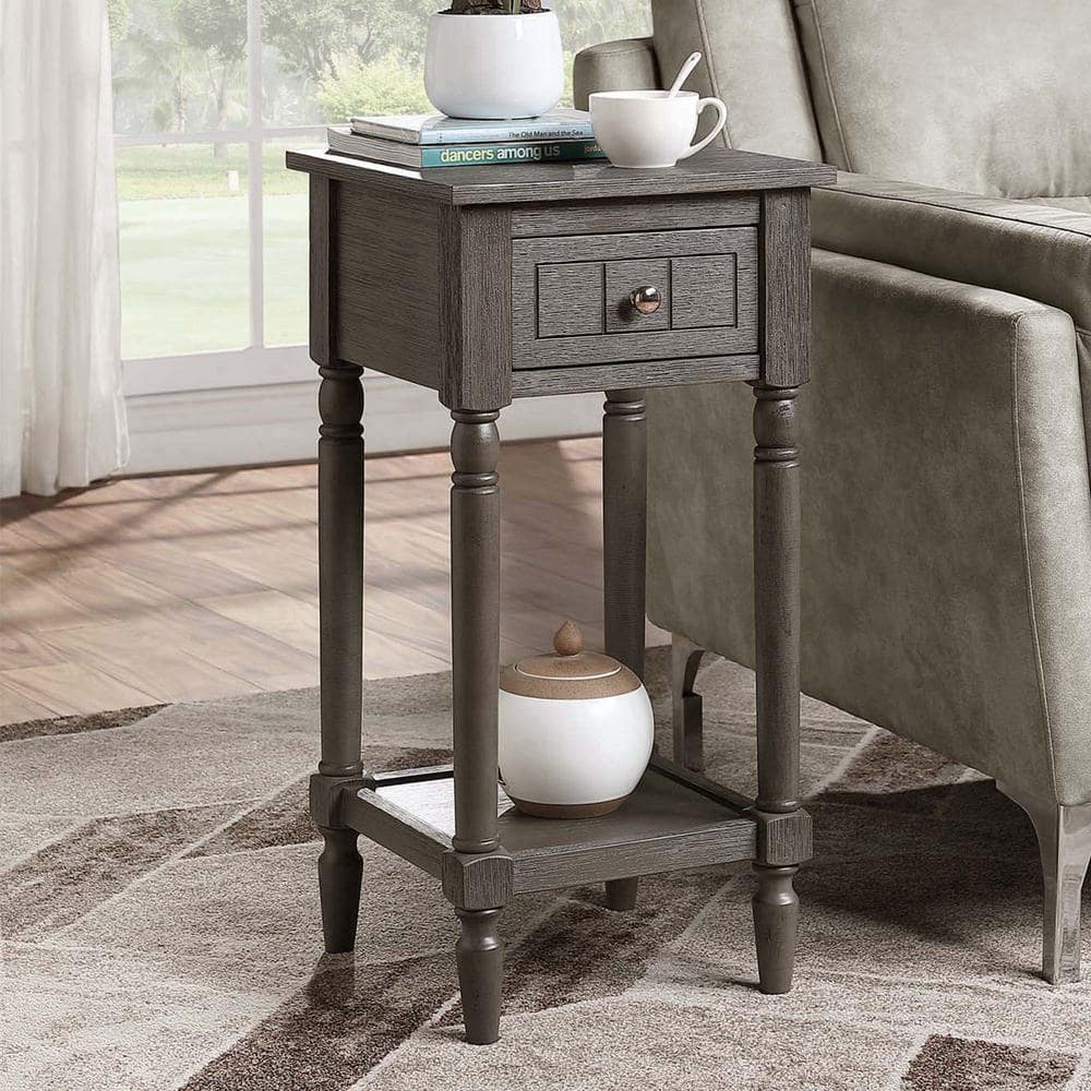 Dark Gray Wirebrush French Country Accent Table with Storage