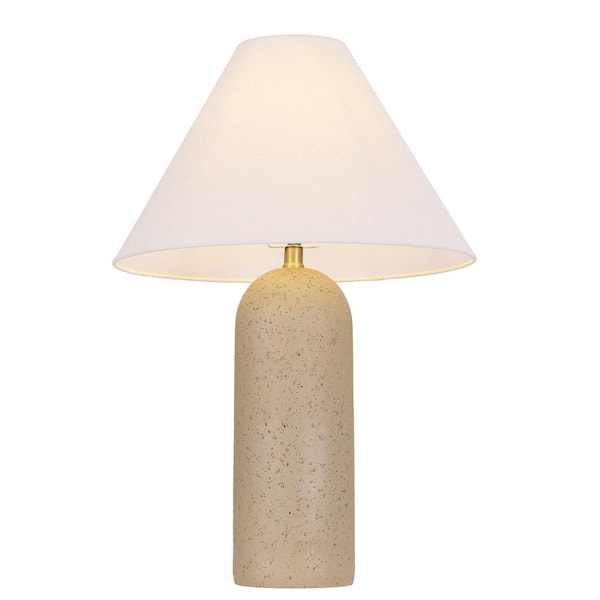 24.91 in. Brown Earthy Resin Table lamp with with White Linen Fabric Cone-Shaped Shade