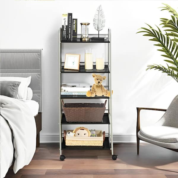 Bunpeony 5-Tier Steel Rolling Kitchen Cart Pantry Organizer with Lockable Casters in Black