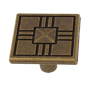 1-1/4 in. Antique Brass Craftsman Collection Square Cabinet Knobs (10-Pack)