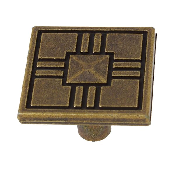 GlideRite 1-1/4 in. Antique Brass Craftsman Collection Square Cabinet Knobs (10-Pack)