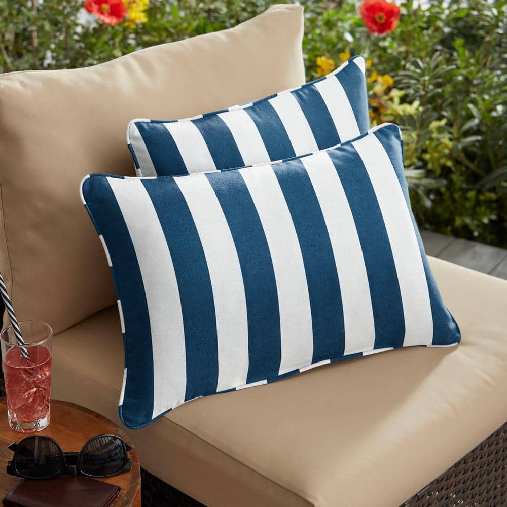 Striped Navy and White Outdoor Lumbar Pillows Set