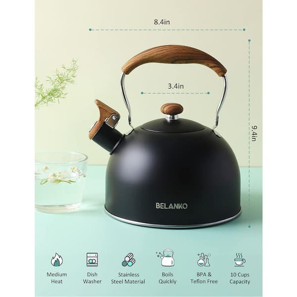 Wudkey Black Wood Pattern Stainless Steel Whistling Tea Kettle for
