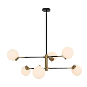 6-Light Black and Gold Sputnik Chandelier Ceiling Lights with Glass Shade