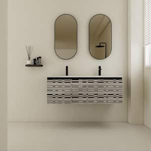 18.3 in. W x 17.3 in. H x 47.6 in.D Black Floating Wall-Mounted Bath Vanity in Mosaic with 2 Sinks White Ceramic Top