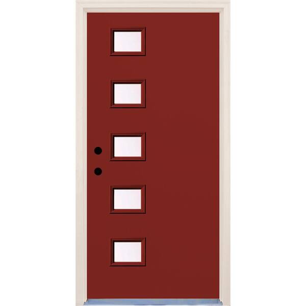 Builders Choice 36 in. x 80 in. Right-Hand Cordovan 5 Lite Clear Glass Painted Fiberglass Prehung Front Door with Brickmould