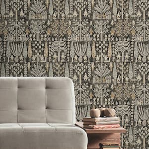 30.75 sq. ft. Persian Ikat Black Peel and Stick Wallpaper