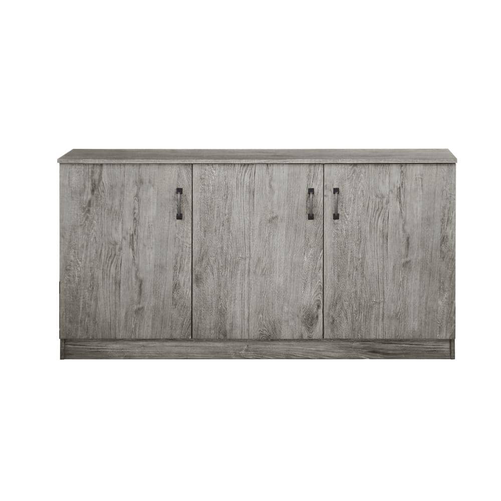 Gray Oak 3-Door Office Credenza with Adjustable Shelving