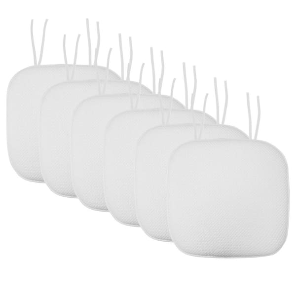 Sweet Home Collection Honeycomb Memory Foam Square 16 in. x 16 in. Non-Slip Back Chair Cushion with Ties (6-Pack), White