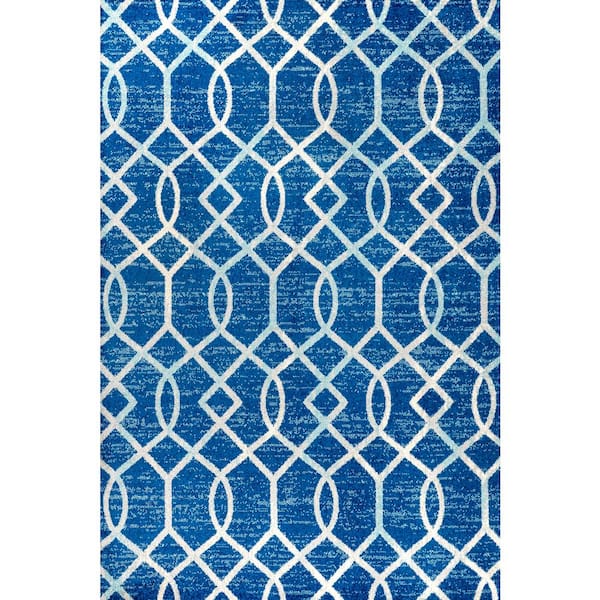 Asilah Ogee Fretwork Blue/Gray 3 ft. x 5 ft. Area Rug