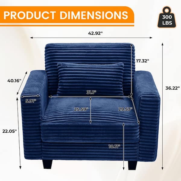 JEAREY Corduroy Navy Oversized Sofa Accent Chair with Large Seat