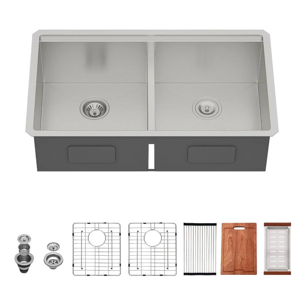 "33 in. Drop-In Double Bowl Brushed Nickel Stainless Steel Kitchen Sink with Two 10"" Deep Basin" price history on PriceWatchPro