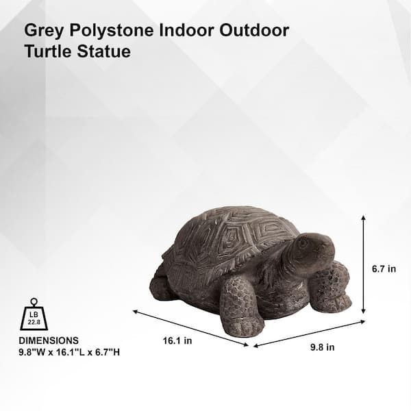 XBRAND 16.1 in. L Grey Polystone Walking Turtle Statue Indoor