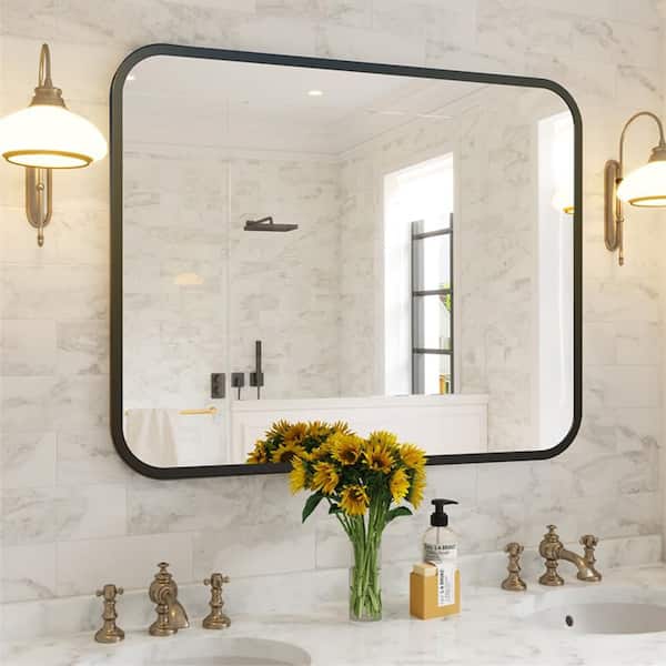 Black 40 in. W x 32 in. H Farmhose Rectangle Glass Framed Mirror Wall Mirror Vanity Mirror